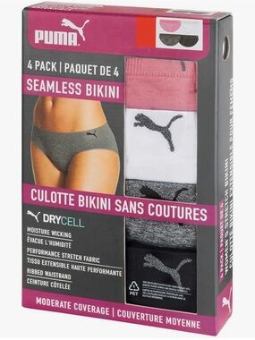 Puma 4-Pack Seamless Bikini Underwear – Pink, White, Gray, Black